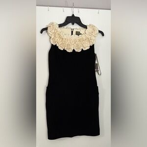 TAYLOR NWT Sleeveless Black & Cream Dress Rosette Ruffle Neckline Size 6